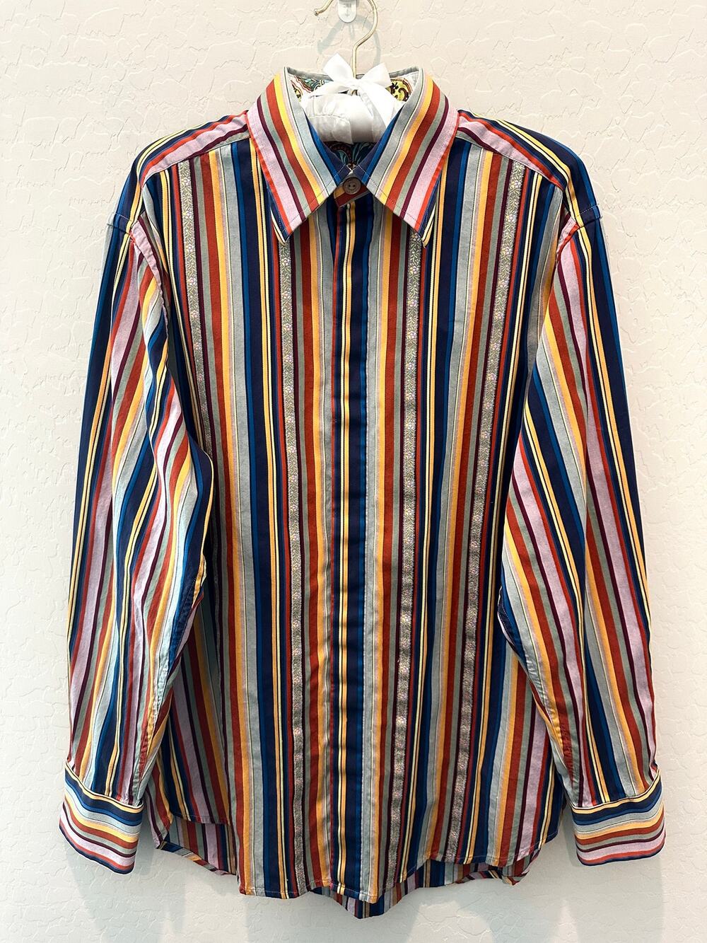 Robert Graham Men’s Multicolor Striped Cotton Button Down Shirt Large Colorful